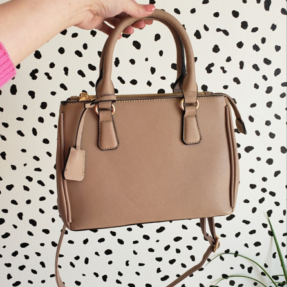 Tan Faux Saffiano Leather Purse/ Crossbody and Wallet Set
